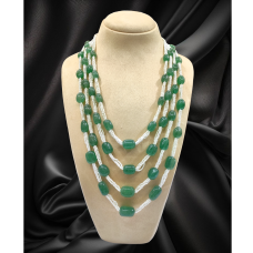 Green Tumbles Long Necklace with Shell Pearls