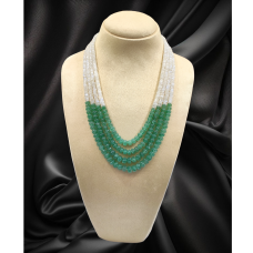Aventurine Quartz Pumkin Long Necklace with Rainbow Moonstone Beads
