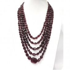 Natural cabochon Ruby beaded necklace with adjustable tassel cord(sarafa).