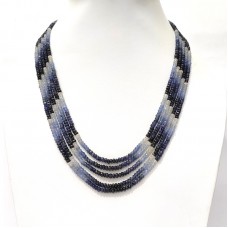 Natural faceted blue sapphire beaded necklace with adjustable tassel cord(sarafa).