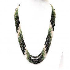 Natural faceted Shaded Emerald beaded necklace with adjustable tassel cord(sarafa).