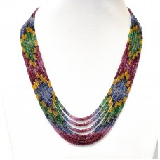 Natural faceted multi sapphire beaded necklace with adjustable tassel cord(sarafa).